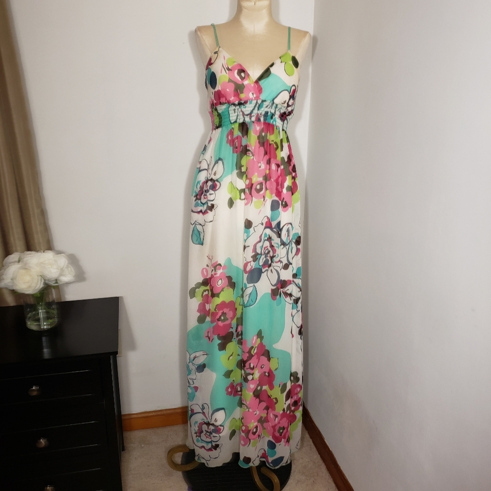 Mitto turquoise & pink maxi dress size Small